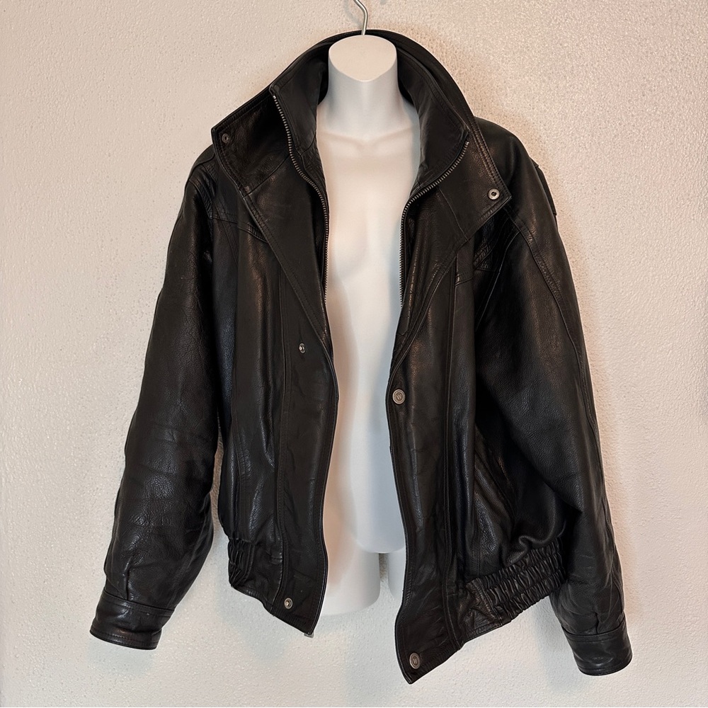 Genuine Leather Boxy Black Bomber Wilson soft Jacket Men’s Large